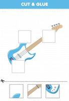 Education game for children cut and glue cut parts of cartoon music instrument bass and glue them printable worksheet vector