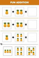 Education game for children fun addition by cut and match cartoon fruit pineapple pictures worksheet vector