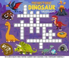 juego de educación crucigrama para aprender palabras en inglés con dibujos animados lindo dinosaurio prehistórico imagen hoja de trabajo imprimible vector