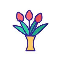 tulipanes en un vector de icono de jarrón. ilustración de símbolo de contorno aislado