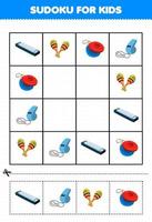 juego educativo para niños sudoku para niños con dibujos animados instrumento musical armónica maracas castañuela silbato imagen hoja de trabajo imprimible