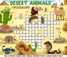 Education game crossword puzzle for learning english words with cute cartoon desert animals picture printable worksheet vector