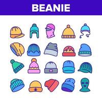 Beanie Seasonal Hat Collection Icons Set Vector