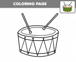 juego educativo para niños página para colorear dibujos animados instrumento musical tambor hoja de trabajo imprimible vector