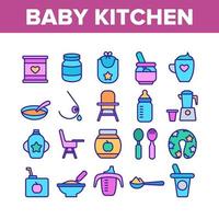 Baby Kitchen Collection Elements Icons Set Vector