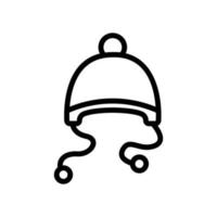 hat with earflaps with ropes pompons icon vector outline illustration