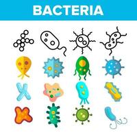 bacterias, células bacterianas vector conjunto de iconos de línea delgada