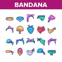 conjunto de iconos de elementos de colección de sombreros de bandana vector