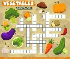 Education game crossword puzzle for learning english words with cartoon vegetables picture printable worksheet vector