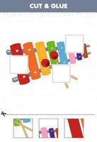 Education game for children cut and glue cut parts of cartoon music instrument xylophone and glue them printable worksheet vector