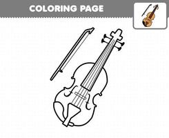 juego educativo para niños página para colorear dibujos animados instrumento musical violín hoja de trabajo imprimible vector