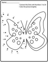 Connect the dots children educational drawing game. .Numbers activity for kids and toddlers. with butterfly vector