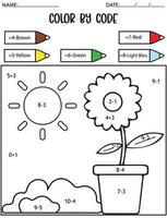 Spring holiday counting game,color by code,math activity for kids vector