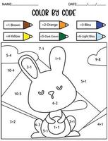 juego de conteo de vacaciones de pascua, color por código, actividad matemática para niños. vector