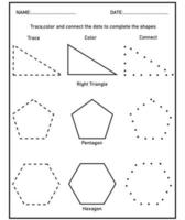 Tracing shapes, Learn shapes and geometric figures. Preschool or kindergarten worksheet. vector