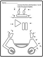 juego educativo de rompecabezas de punto a punto con robot de fideos para niños, ilustración vectorial vector