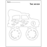 Trace and color for kids, monster truck . Suitable for kid education vector