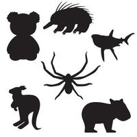 Set of Australian animals silhouettes. vector