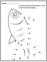 Ocean animals numbers education dot to dot game with cute fish. vector