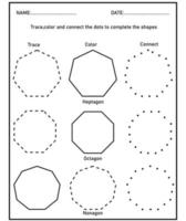 Tracing shapes, Learn shapes and geometric figures. Preschool or kindergarten worksheet. vector