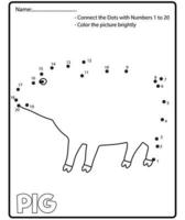 Educational game for kids. Dot to dot game for children. Farm animals Number worksheets for preschool. vector