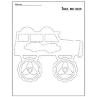 Trace and color for kids, monster truck . Suitable for kid education vector