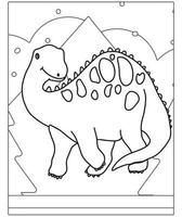 hermosa página para colorear dinosaurios para niños. Pintada a mano en estilo de dibujos animados con una hermosa imagen para colorear. Parque jurásico. paisaje prehistórico imprimible. vector