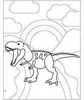 hermosa página para colorear dinosaurios para niños. Pintada a mano en estilo de dibujos animados con una hermosa imagen para colorear. Parque jurásico. paisaje prehistórico imprimible. vector