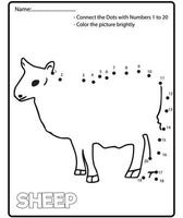 Educational game for kids. Dot to dot game for children. Farm animals Number worksheets for preschool. vector