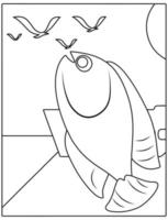 Sea Animals Coloring page for kids. Fish vector illustration.