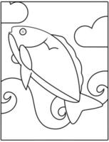 Sea Animals Coloring page for kids. Fish vector illustration.