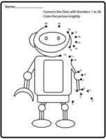 juego educativo de rompecabezas de punto a punto con robot de fideos para niños, ilustración vectorial vector