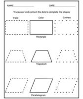 Tracing shapes, Learn shapes and geometric figures. Preschool or kindergarten worksheet. vector