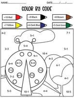 Spring holiday counting game,color by code,math activity for kids vector