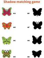 Butterflies shadow matching activity for children. Fun spring puzzle with cute insects. vector