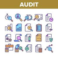 conjunto de iconos de colección de informes financieros de auditoría vector