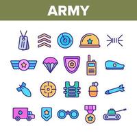 conjunto de iconos de elementos de color militar del ejército vector