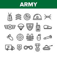 Army Military Collection Elements Icons Set Vector