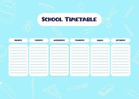 School schedule. Timetable for kids. Weekly time table with day of the week. Educational classes diary. A4 paper size. vector