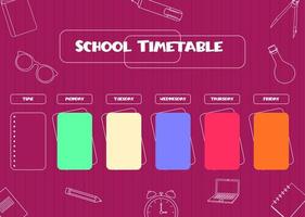 School schedule. Timetable for kids. Weekly time table with day of the week and handdrawn school stuff. Educational classes diary. A4 paper size. vector