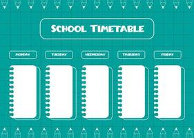 School schedule. Timetable for kids. Weekly time table with day of the week. Educational classes diary. A4 paper size. vector