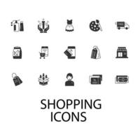 Compras, conjunto de iconos de comercio electrónico. compras, elementos de vector de símbolo de paquete de comercio electrónico para web infográfico