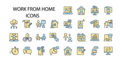 trabajar desde el conjunto de iconos de casa. trabajar desde elementos de vector de símbolo de paquete de casa para web de infografía