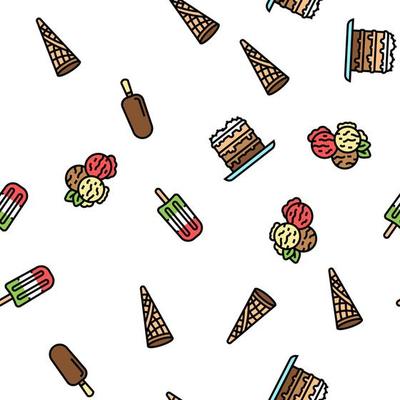 Ice Cream Delicious Dessert Food Vector Seamless Pattern