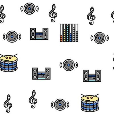 Music Record Studio Equipment Vector Seamless Pattern