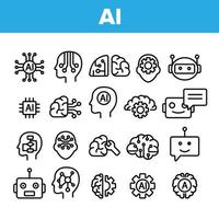 conjunto de iconos de vector de elementos de inteligencia artificial