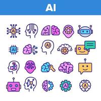 conjunto de iconos de vector de elementos de inteligencia artificial de color