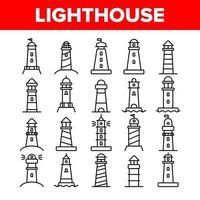 Lighthouse, Sea Beacon Linear Vector Icons Set