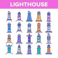 Lighthouse, Sea Beacon Linear Vector Icons Set