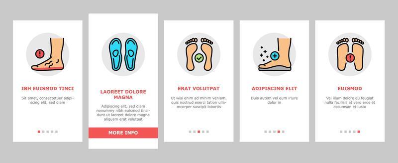 Flat Feet Disease Onboarding Icons Set Vector